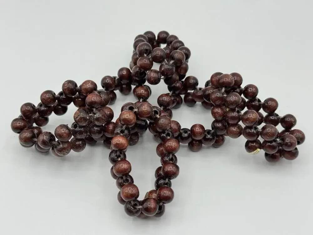Set Of 6 Vintage MCM Napkin Rings / Holders Brown Wooden Beads